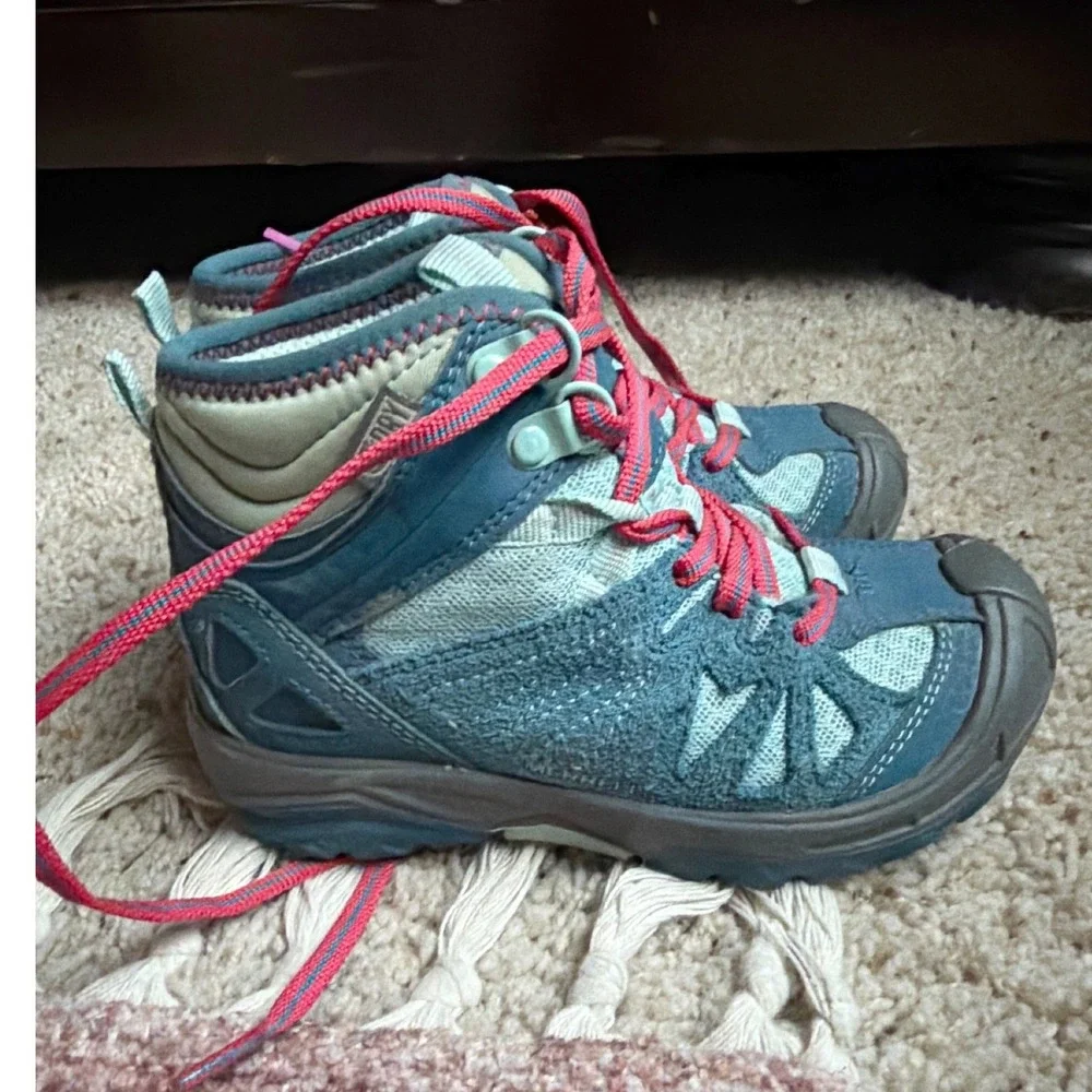 Merrell Capra Mid Hiking Boots Boys Size 11 Blue Green Waterproof Trail Winter